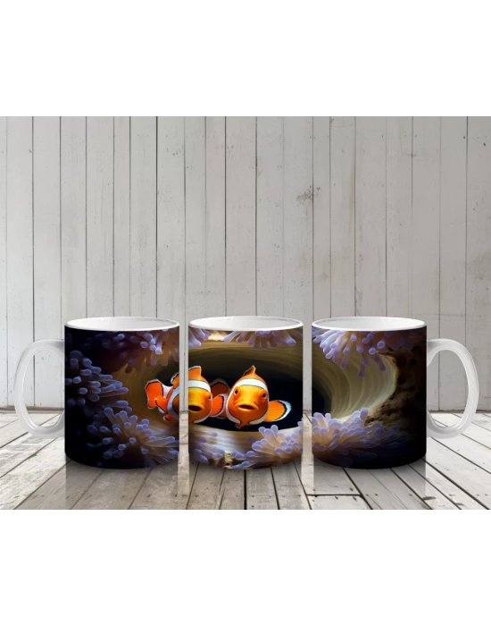 Karanlık Fon Üzerinde Parlayan Palyaço Balığı – Baskılı Kupa