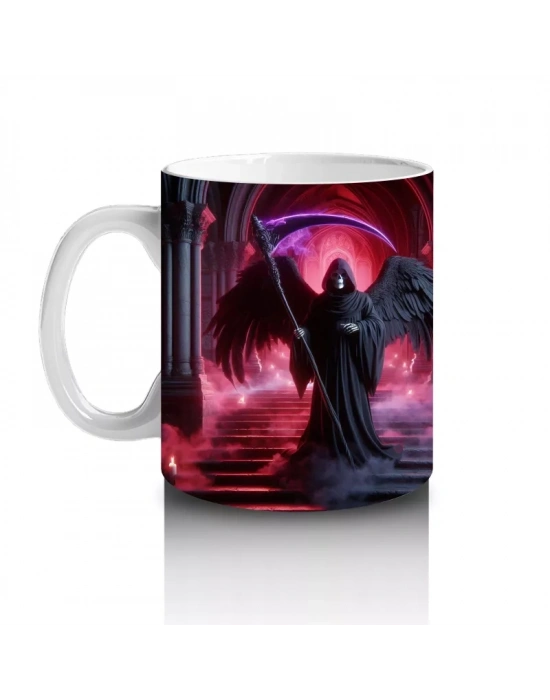 Karanlık Ormanda Kırmızı Işıklarla Aydınlatılmış Vampir Figürlü Cadılar Bayramı Baskılı Kupa Bardak