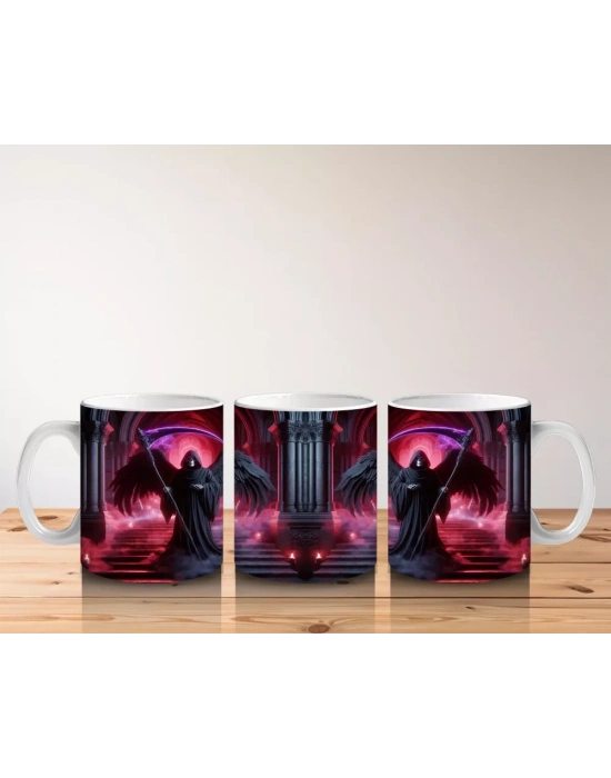 Karanlık Ormanda Kırmızı Işıklarla Aydınlatılmış Vampir Figürlü Cadılar Bayramı Baskılı Kupa Bardak