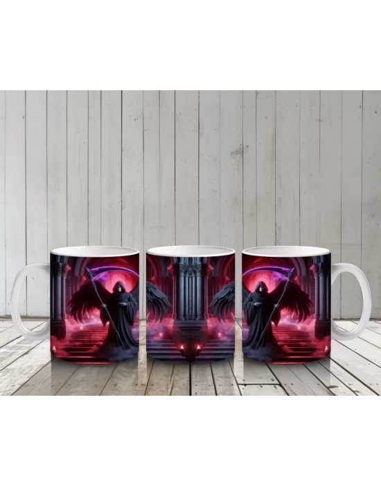 Karanlık Ormanda Kırmızı Işıklarla Aydınlatılmış Vampir Figürlü Cadılar Bayramı Baskılı Kupa Bardak