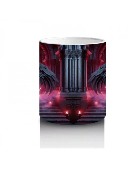 Karanlık Ormanda Kırmızı Işıklarla Aydınlatılmış Vampir Figürlü Cadılar Bayramı Baskılı Kupa Bardak