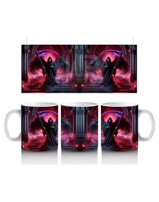 Karanlık Ormanda Kırmızı Işıklarla Aydınlatılmış Vampir Figürlü Cadılar Bayramı Baskılı Kupa Bardak