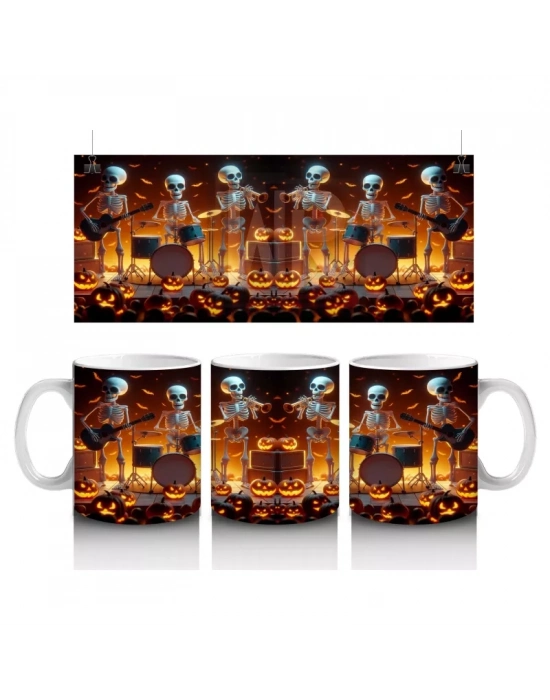 Karanlıkta Asılı Siyah Balonlar ve Mumlarla Cadılar Bayramı Baskılı Kupa Bardak