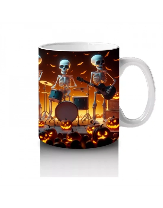 Karanlıkta Asılı Siyah Balonlar ve Mumlarla Cadılar Bayramı Baskılı Kupa Bardak