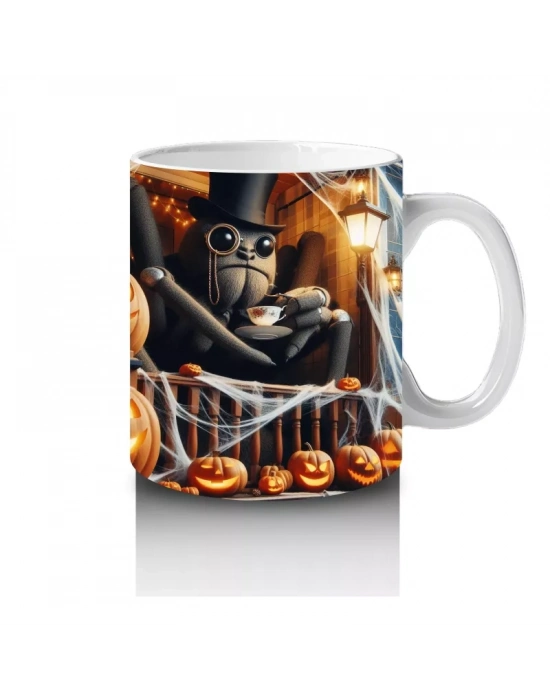 Karanlıkta Balkabağı ve Baykuş Figürlü Gotik Cadılar Bayramı Baskılı Kupa Bardak