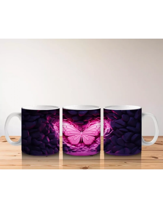 Karanlıkta Parlayan Pembe Kelebek - Baskılı Kahve Kupası