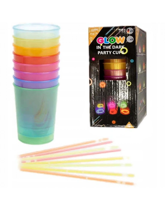 Karanlıkta Yanan Gece Işığı Mega Glow Bardaklar 8 Adet 8.5 x 10.5 cm