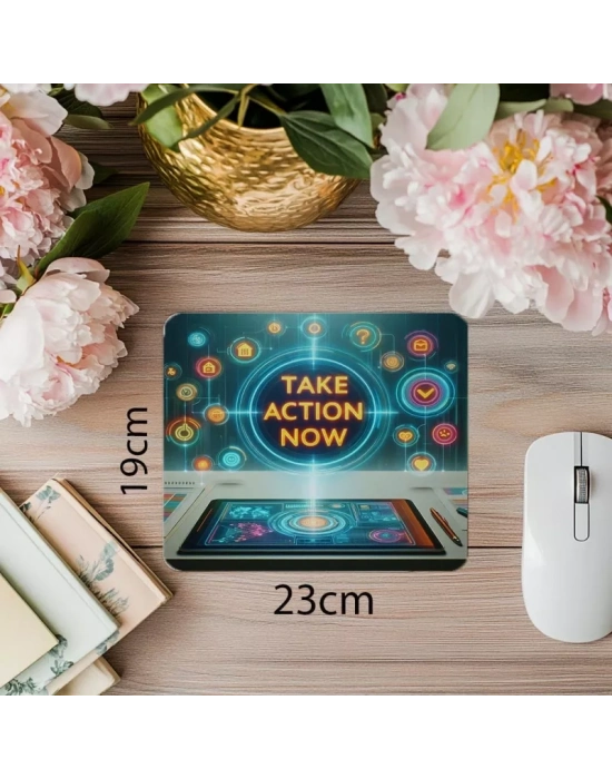 Karar Anı Tasarımı – Take Action Now Mousepad - 19x23 cm 2 mm Dikdörtgen İthal Baskılı Mouse Pad