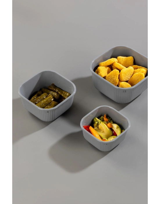 Kare 3 Parça Vakumlu Sızdırmaz Hava Almaz Saklama Kabı Seti Füme (1800/1100/600 Ml)