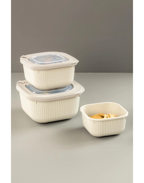 Kare 3 Parça Vakumlu Sızdırmaz Hava Almaz Saklama Kabı Seti Gri (1800/1100/600 Ml)