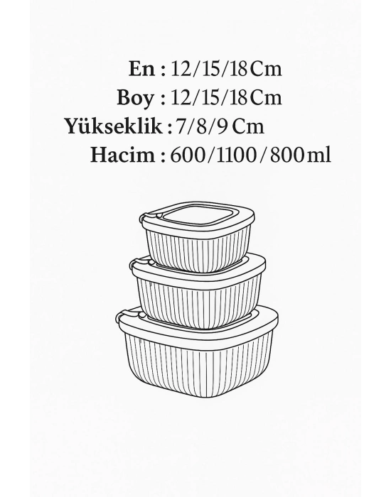 Kare 3 Parça Vakumlu Sızdırmaz Hava Almaz Saklama Kabı Seti Yeşil (1800/1100/600 Ml)