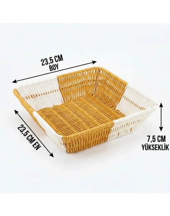 ®  Kare Çift Renkli Plastik Rattan Ekmek ve Meyve Sepeti - Çok Amaçlı Banyo ve Mutfak Düzenleyici - Yıkanabilir Tezgâh Üstü Organizer