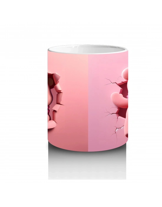 Kare Desen Üzerinde Kalpli Ayıcık – Baskılı Kahve Kupası