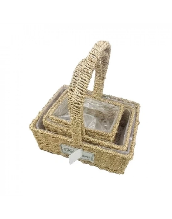 Kare Doğal Hasır Sepet Seti - 3lü
