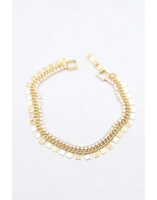 Kare Pullu Su Yolu Bileklik - Altın