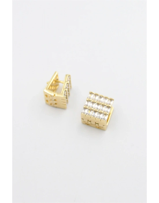 Kare Taşlı Küpe - Altın