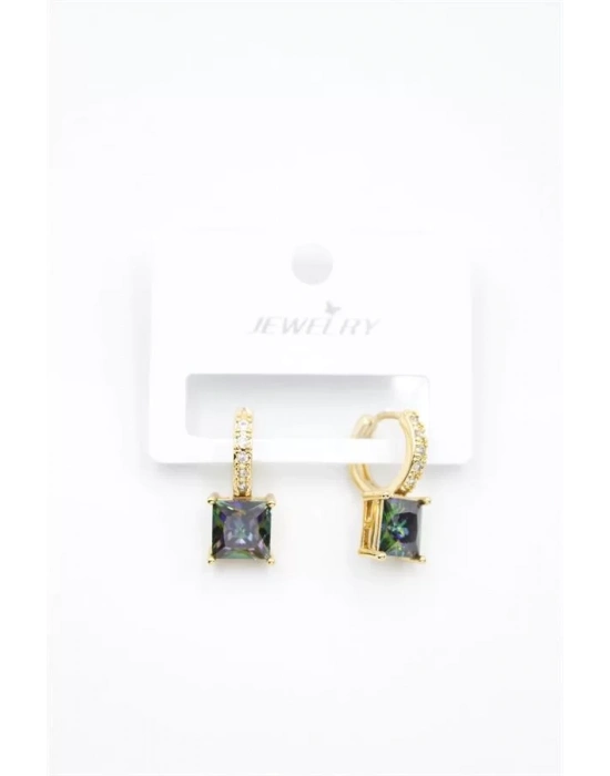 Kare Taşlı Küpe - Altın