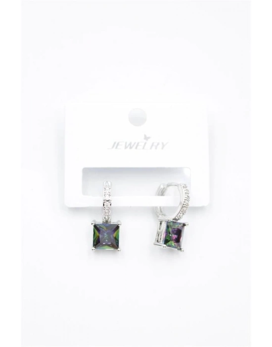 Kare Taşlı Küpe - Gümüş