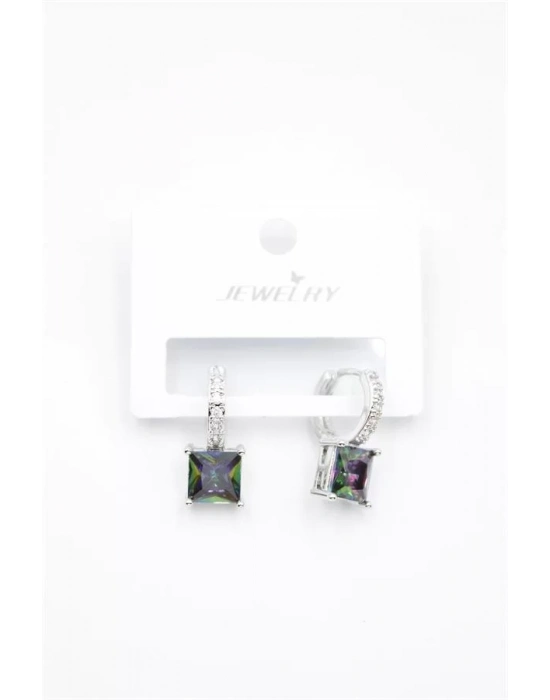 Kare Taşlı Küpe - Gümüş