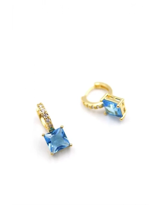 Kare Taşlı Küpe - Turkuaz