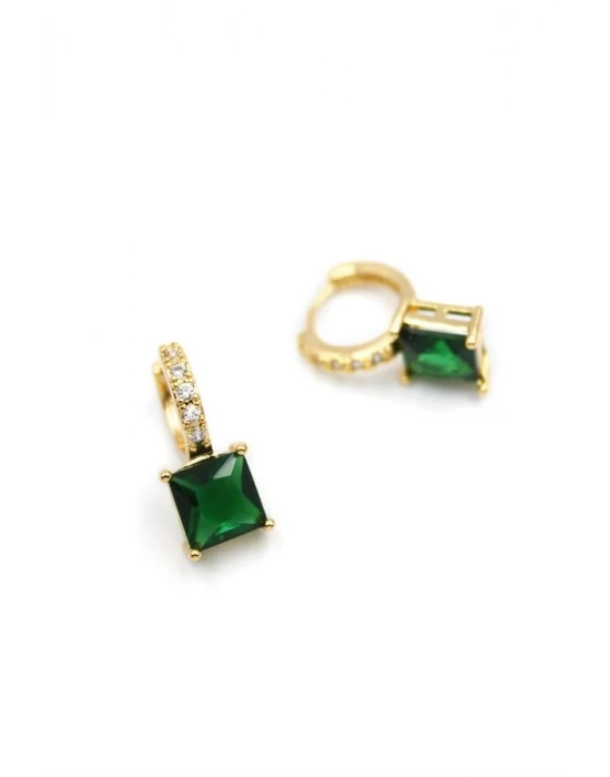 Kare Taşlı Küpe - Yeşil