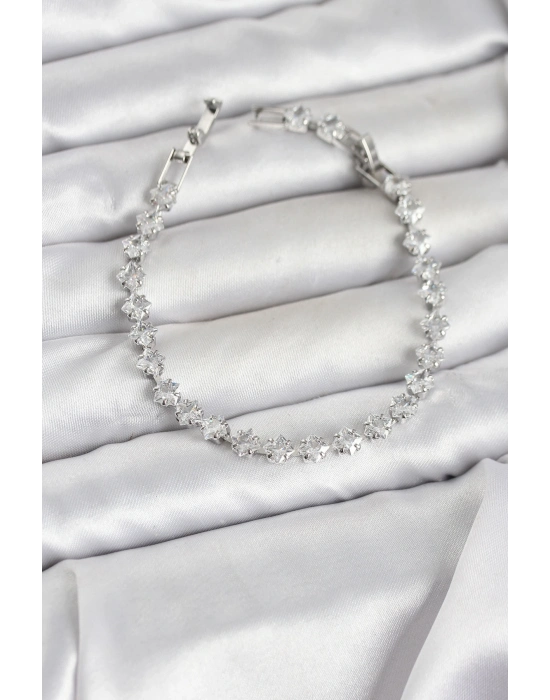 ® Kare Zirkon Taşlı Gümüş Renk Pirinç Su Yolu Kadın Bileklik