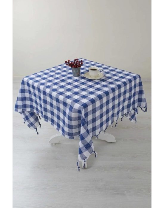 Kareli Saçaklı Mavi Masa/piknik/sofra Örtüsü 165x170 Cm