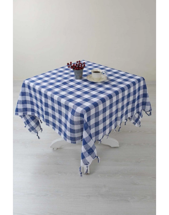 Kareli Saçaklı Mavi Masa/piknik/sofra Örtüsü 165x170 Cm