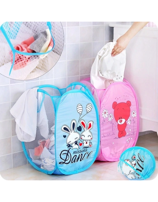 Karikatür Figürlü Katlanır  File Oyuncak Ve Çamaşır Sepeti