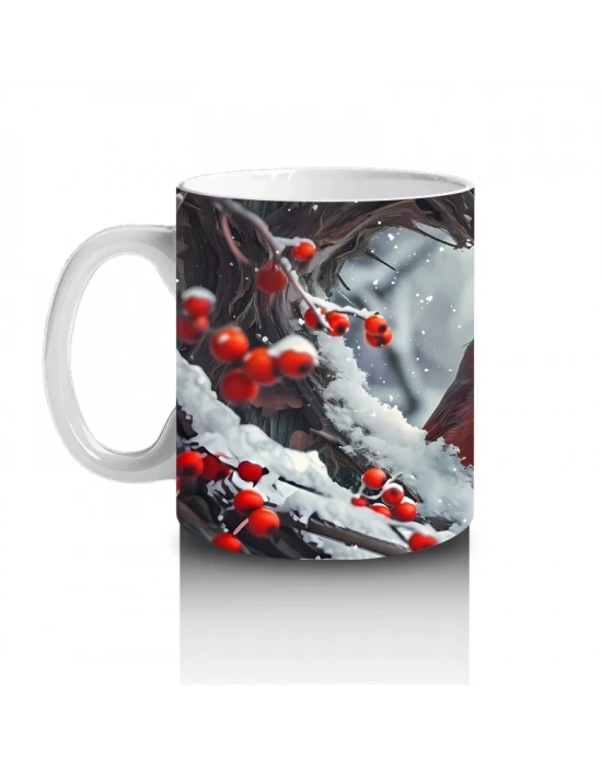 Karla Kaplı Dallar Üzerinde Kardinal Kuşu – Baskılı Kahve Kupası