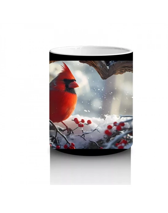 Karla Kaplı Dallar Üzerinde Kardinal Kuşu – Baskılı Kahve Kupası