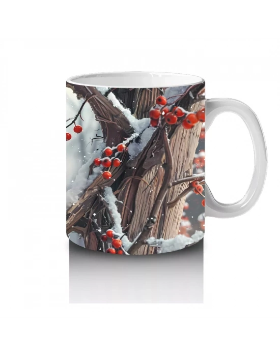 Karla Kaplı Dallar Üzerinde Kardinal Kuşu – Baskılı Kahve Kupası