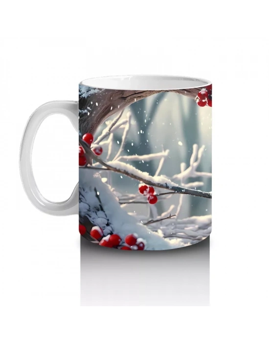 Karla Kaplı Dallarda Kırmızı Kardinal – Baskılı Kupa