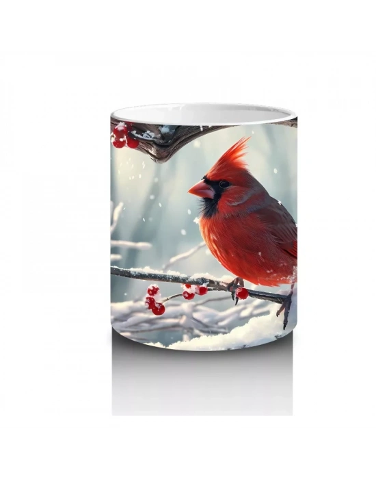 Karla Kaplı Dallarda Kırmızı Kardinal – Baskılı Kupa