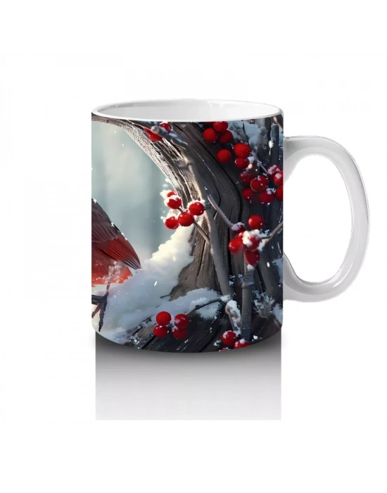 Karla Kaplı Dallarda Kırmızı Kardinal – Baskılı Kupa