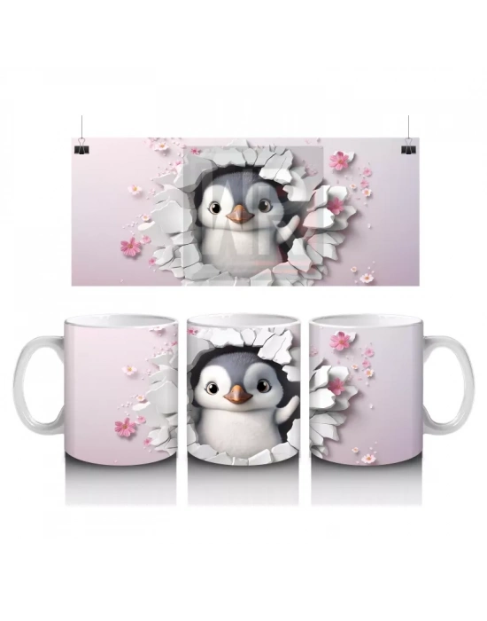 Karlar Arasında Bakan Meraklı Penguen – Baskılı Kahve Kupası