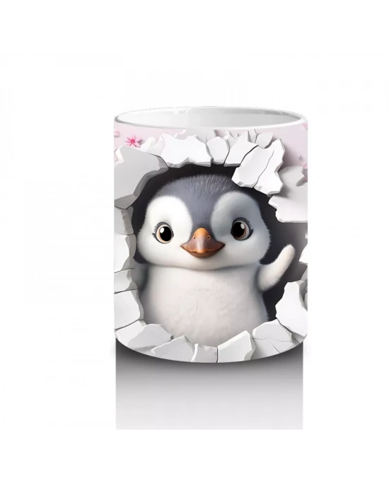 Karlar Arasında Bakan Meraklı Penguen – Baskılı Kahve Kupası