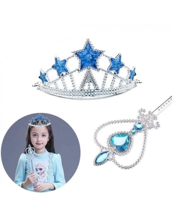 Karlar Ülkesi Elsa Yıldız Mavi Taç ve Asa Seti