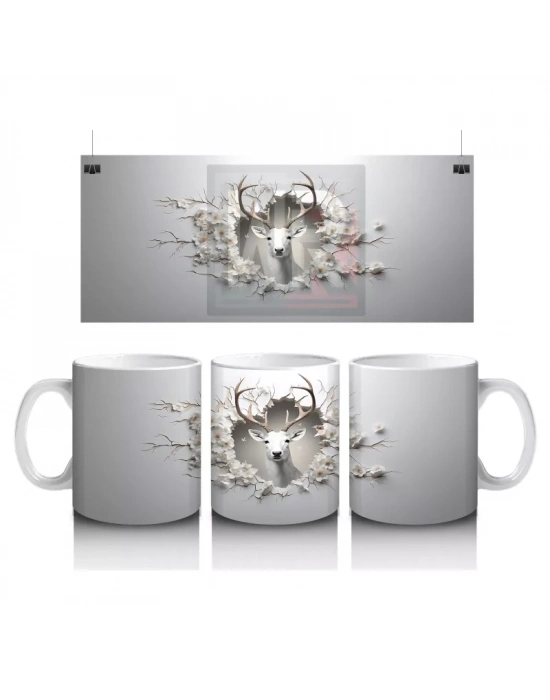 Karlı Dallar Arasında Geyik Silueti – Baskılı Kahve Kupası