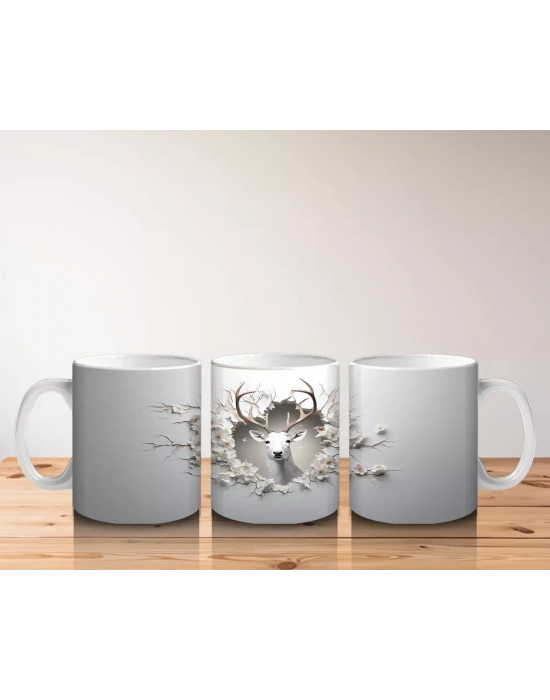 Karlı Dallar Arasında Geyik Silueti – Baskılı Kahve Kupası