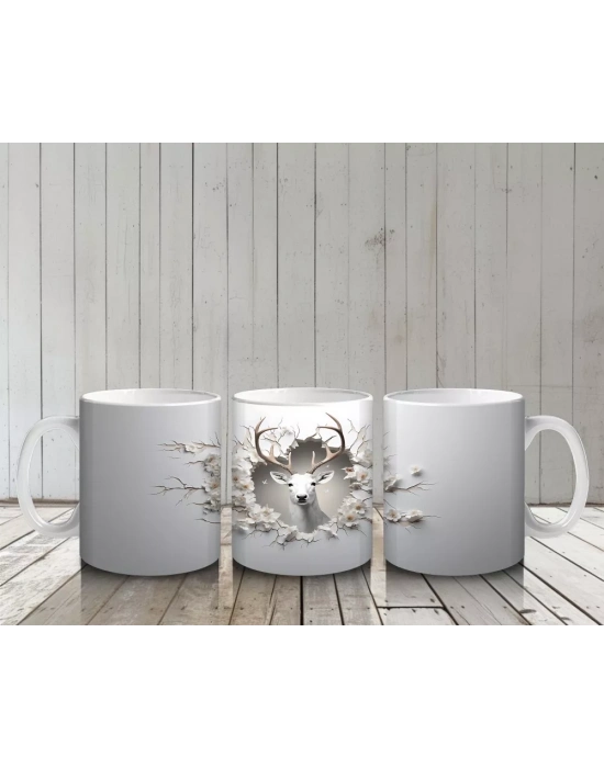 Karlı Dallar Arasında Geyik Silueti – Baskılı Kahve Kupası