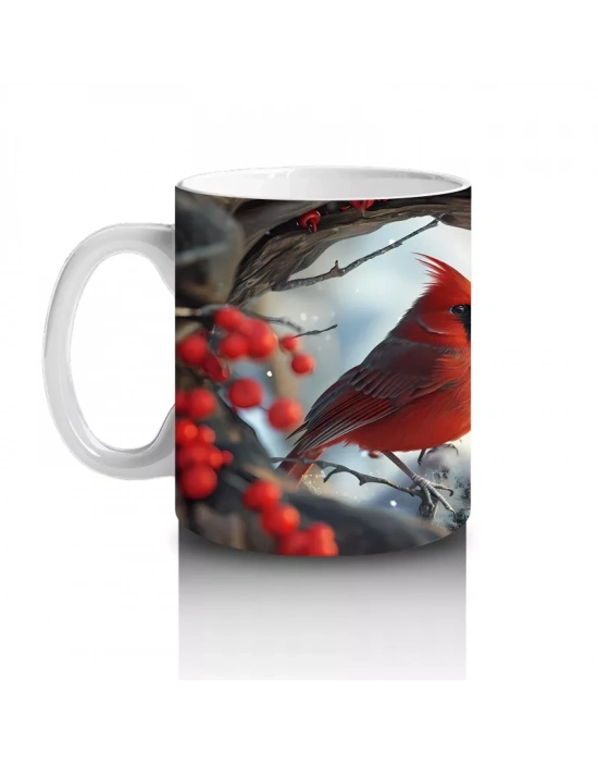 Karlı Dallarda Kardinal Kuş Çifti – Baskılı Kahve Kupası