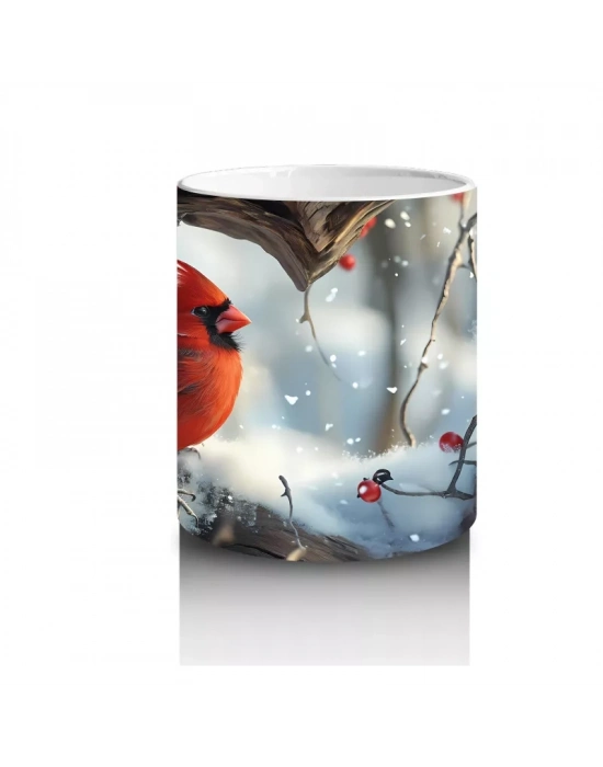 Karlı Dallarda Kardinal Kuş Çifti – Baskılı Kahve Kupası