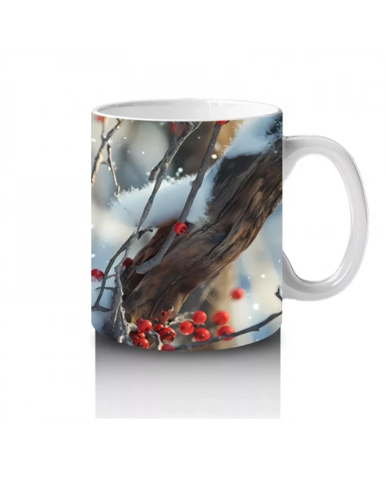 Karlı Dallarda Kardinal Kuş Çifti – Baskılı Kahve Kupası