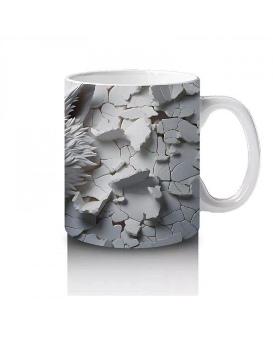 Karlı Duvarda Gözleri Parlayan Gri Kurt – Baskılı Kahve Kupası