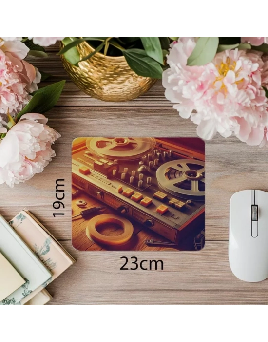Kaset Makaralı Teyp Mousepad – Retro Tasarım - 19x23 cm 2 mm Dikdörtgen İthal Baskılı Mouse Pad