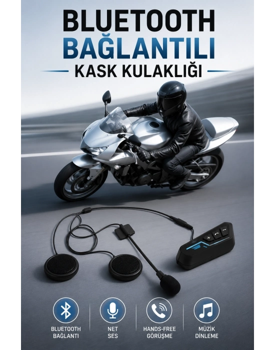 Kask Kulaklığı Motosiklet Intercom Interkom Dinleme Konuşma Özellikli Su Geçirmez