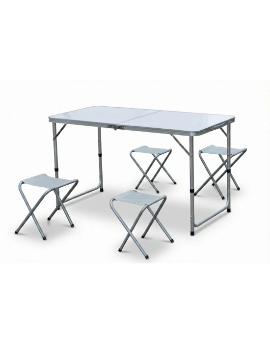 Katlanabilir Alüminyum Kamp Masa 4lü Tabure Seti