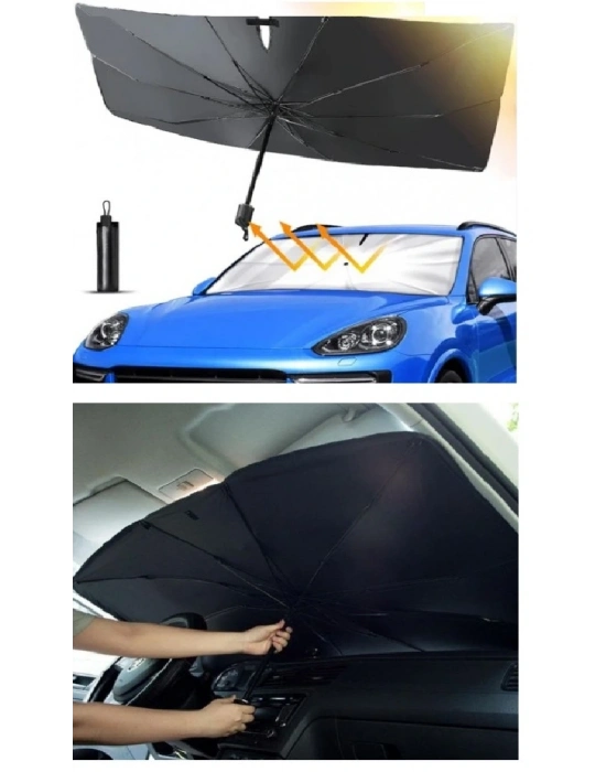 Katlanabilir Araç Ön Camı Güneş Koruyucu Gölge Şemsiye Araba Şemsiyesi (130x75 Cm)