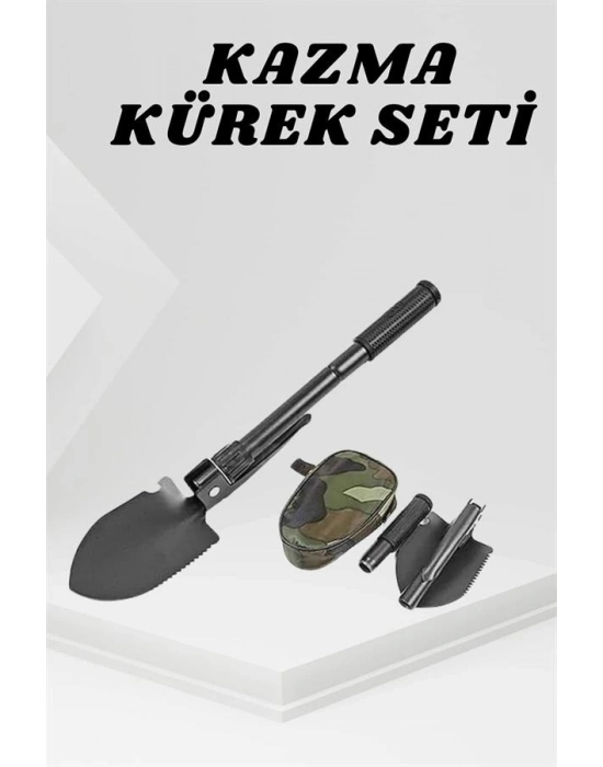 Katlanabilir Kamp Küreği Küçük Kazma Kürek Seti Pusulalı